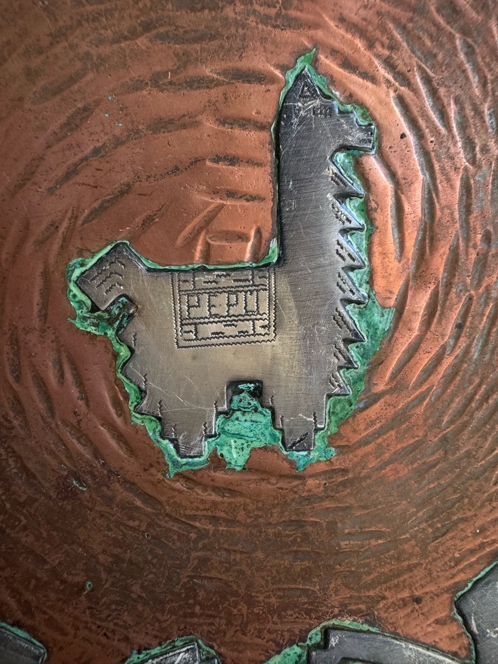 Vintage Peruvian Wall Plate Silver & Copper Mixed Media Decorative Handmade - Picture 3 of 11